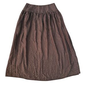 Talbots vintage 100% Pure Silk Brown Pleated Full Skirt Maxi embellished size 4